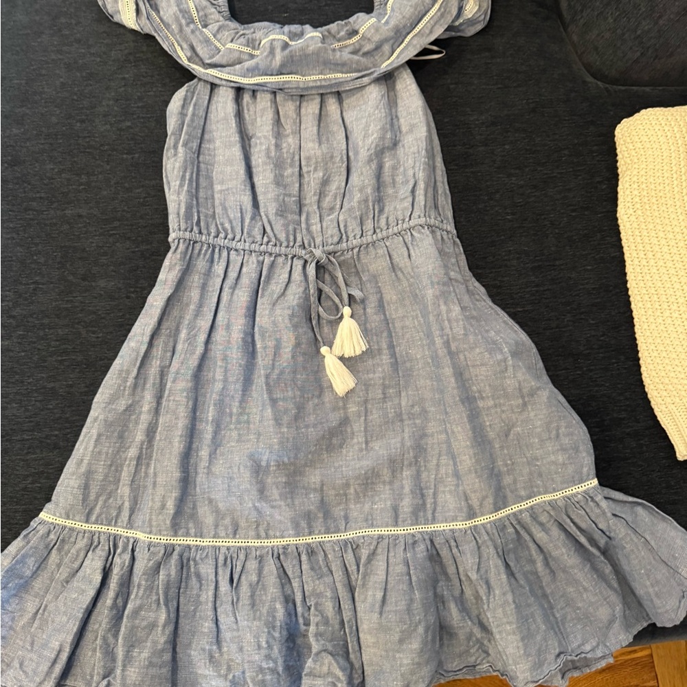J. Crew Chambray Blue Tiered Sundress with Tassel Tie